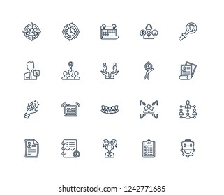 Job, List, Emotions, Planning, Resume, Searching, Time pressure, Staff, management, Recruitment, Date outline vector icons from 20 set