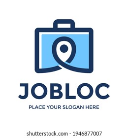 Job location vector logo template. This design use bag and point symbol. Suitable for business.
