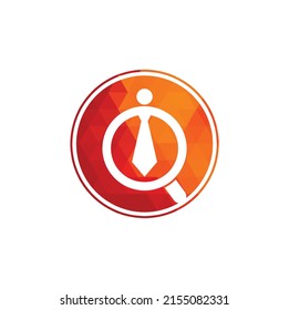 Design-Vektorgrafik für Logos im Job. Icon für die Arbeitssuche mit Lupe, Leute für das Mietsymbol auswählen. Job- oder Mitarbeiterlogo.