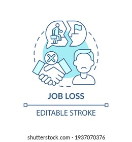 Job loss concept icon. Rise in unemployment rate idea thin line illustration. Influence covid-19 restrictions. Lockdowns. Vector isolated outline RGB color drawing. Editable stroke