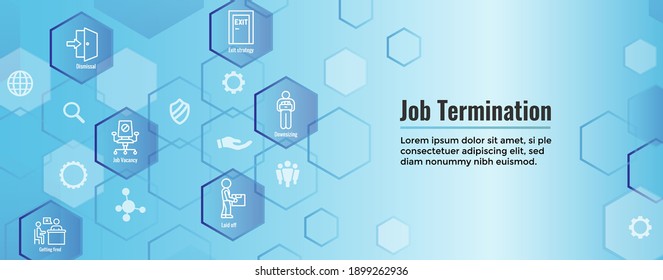 Job Loss, Downsizing, Getting Fired, Unemployment due to Covid 19 or Coronavirus Icon Set and Web Header Banner