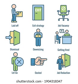 Job Loss, Downsizing, Getting Fired, Unemployment Due To Covid 19 Or Coronavirus Icon Set