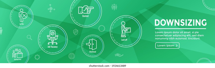 Job Loss, Downsizing, Getting Fired, Unemployment due to Covid 19 or Coronavirus Icon Set and Web Header Banner