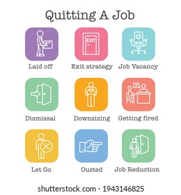 Job Loss, Downsizing, Getting Fired, Unemployment due to Covid 19 or Coronavirus Icon Set