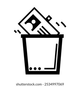 Ícone de perda de emprego - Emblema do funcionário sendo jogado em uma lata de lixo, simbolizando a rescisão do emprego
