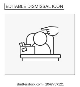 Job loss line icon. Dismiss from work due to scandal. Boss fires from work. Employee has a box with personal things. Dismissal concept. Isolated vector illustration. Editable stroke