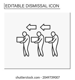 Job loss line icon. Group dismissal. Job cuts. Unhappy workers with boxes go home. Dismissal concept. Isolated vector illustration. Editable stroke