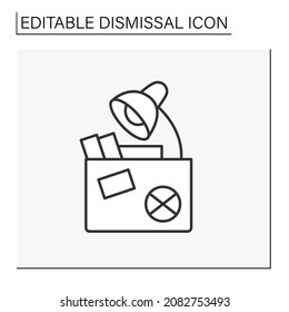 Job Loss Line Icon. Leave Workplace. Box With Personal Things And Office Lamp. Dismissal Concept. Isolated Vector Illustration. Editable Stroke