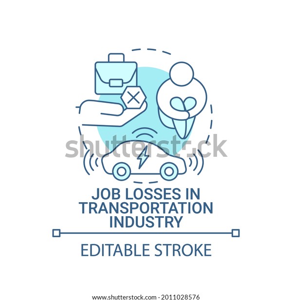 Job losses in transportation industry concept\
icon. EV introduction effects abstract idea thin line illustration.\
Green car bad consequences. Vector isolated outline color drawing.\
Editable stroke