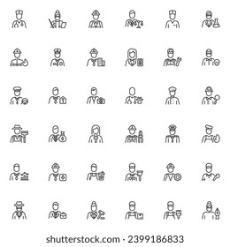 Job and Occupation line icons set. linear style symbols collection, outline signs pack. People profession avatar vector graphics. Set includes icons as engineer worker, teacher, doctor, policeman