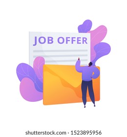 Job offer application letter response. Career opportunity, business proposition, recruitment agreement. Man receives employment contract by mail. Vector isolated concept metaphor illustration