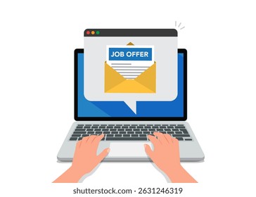 Job offer document in big yellow envelope. Recruitment process. Company hiring. Important notice. stock illustration