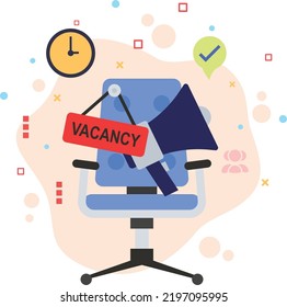 Job Offer Or Hiring Staff Concept, New Vacancy Announcement Stock Illustration, Hrm Symbol, Executive Chair With Megaphone Vector Color Icon Design, Hr Sign, 