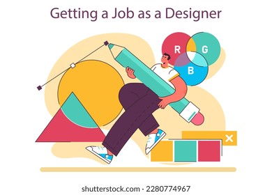 Job offer. Hr manager or company director recruiting a designer with a handshake. New career opportunity, succesful job apply. Flat vector illustration