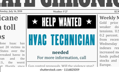 Job offer - HVAC technician. Newspaper classified ad in fake generic newspaper.