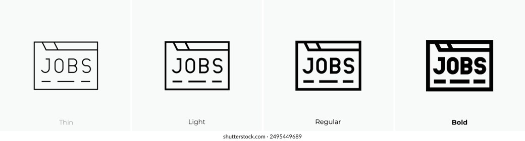 icono de oferta de empleo. Diseño de estilo fino, ligero, regular y audaz aislado sobre fondo blanco