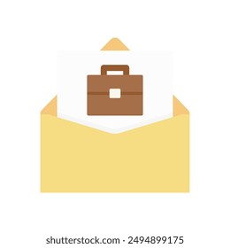 Job offer letter icon. Envelope with suitcase. Employment, career, hiring, recruitment, work vacancy concepts. Flat vector design isolated illustration.