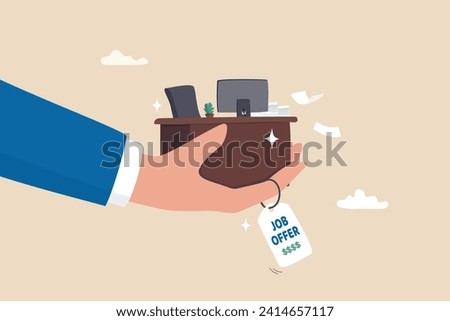 Job offer for new career position, recruitment vacancy or contract offer for new hire, position or success candidate to join, welcome opportunity concept, businessman hand offer new office desk job.