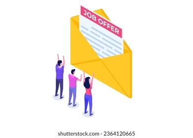 Job offer, start career concept. Isometric Vector illustrations for banner, website, landing page, flyer.
