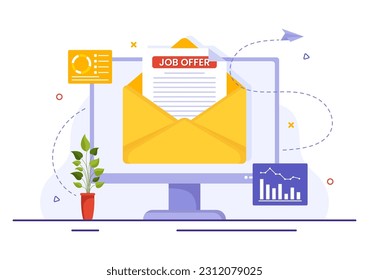 Job Offer Vector Illustration with Businessman Recruitment Search, Start Career and Vacancy at a Company in Flat Cartoon Hand Drawn Templates