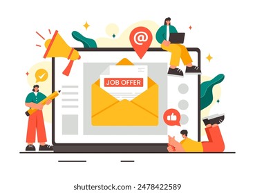 Job Offer Vector Illustration featuring a Businessman, Recruitment Search, Career Start, and Company Vacancy in a Flat Style Cartoon Background