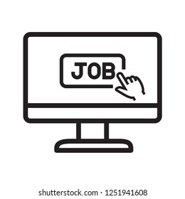Job online, hand pointer searching a jobs with computer. Simple flat design. Isolate on white background.