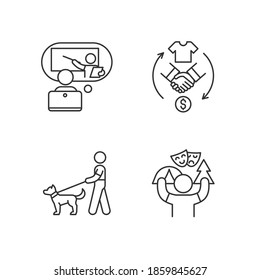 Job opportunities linear icons set. Online tutor. Reseller. Dog walker. Camp counselor. Customizable thin line contour symbols. Isolated vector outline illustrations. Editable stroke