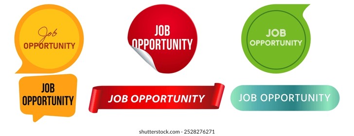 Job opportunity hiring hire employment stamps colorful badges label sticker work application recruitment resume emblem design icon set collection