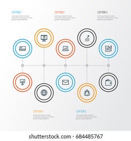 Job Outline Icons Set. Collection Of Growing Chart, Wallet, Analytics And Other Elements. Also Includes Symbols Such As Unity, Group, Contract.