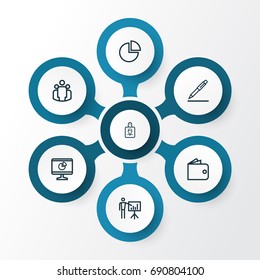Job Outline Icons Set. Collection Of Contract Signing, Business Presentation, Circle Graph And Other Elements. Also Includes Symbols Such As Group, Billfold, Chart.