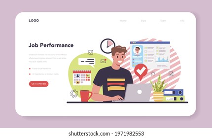 Job performance web banner or landing page. Personnel management and empolyee adaptation. Staff management, empolyee development. Isolated flat vector illustration