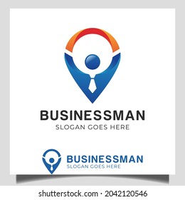 Arbeitsplatz-Point Business-Man-Position mit Kartensymbol und Mitarbeiter für Business Training, Business Consulting-Logo