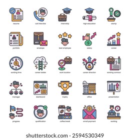 Job Portfolio Icon pack for your website, mobile, presentation, and logo design. Job Portfolio Icon filled color design. Vector graphics illustration and editable stroke.