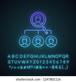 Job Position Neon Light Icon. Vacancy. Job Title. Staff Searching. Hiring, Headhunting. Glowing Sign With Alphabet, Numbers And Symbols. Vector Isolated Illustration