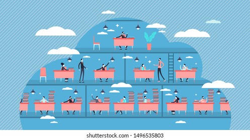 Job position vector illustration. Flat tiny work hierarchy persons concept. Professional employment system with boss, executive and manager relations. Career levels progress model management structure