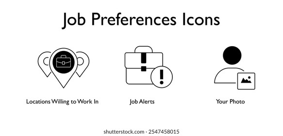 Job Preferences Icons: Icons Included: Locations Willing to Work In, Job Alerts, Your Photo