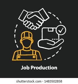 Job production chalk concept icon. Jobbing and one-off production idea. Custom work producing. Manufacturing method. Individual work process. Vector isolated chalkboard illustration