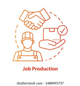 Job production red concept icon. Jobbing, one-off production idea thin line illustration. Custom work producing. Individual work process. Vector isolated outline drawing. Editable stroke