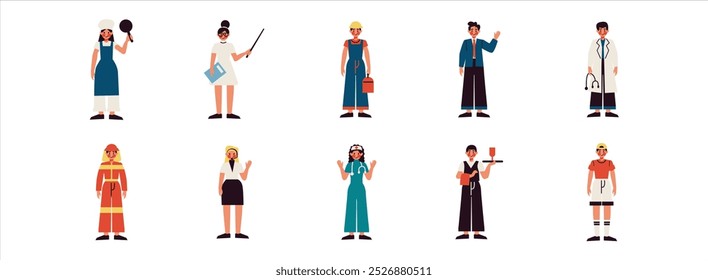 Conjunto de ilustrações plana Profissão do Cargo. Incluir carreira, trabalhador, professor e trabalho. Ilustração vetorial isolada.