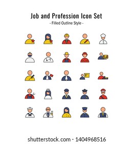 job and profession icons vector. job and profession icon set. filled outline icon style design