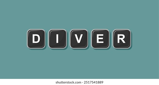 Job profession word DIVER made with computer keyboard button design illustration on bright background, Vector illustration design.