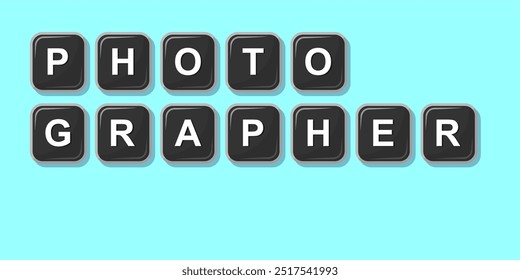 Job profession word PHOTOGRAPHER made with computer keyboard button design illustration on bright background, Vector illustration design.