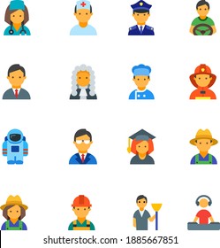 Job profile icons doctor nurse police driver businessman judge lawyer chef firefighter astronaut farmer janitor construction worker laborer Disco jockey DJ 