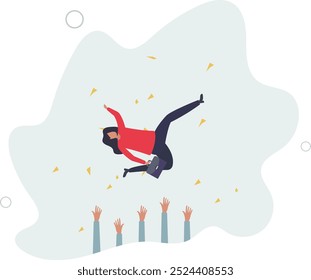 Job promotion celebration, winning prize,flat design with people.