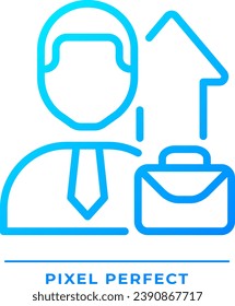 Icono de vector lineal de gradiente perfecto para la promoción del trabajo. Crecimiento profesional. Cambiar la posición del trabajo. Empresario. Símbolo de color de línea delgada. Pictograma de estilo moderno. Dibujo de contorno aislado del vector