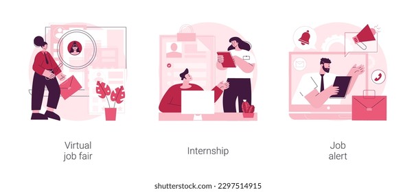 Job proposal abstract concept vector illustration set. Virtual job fair, internship, job alert, online hiring, human resources service, professional growth, career building abstract metaphor.