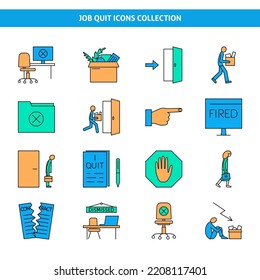 Job Quit Icon Set In Colored Line Style. Vector Illustration.