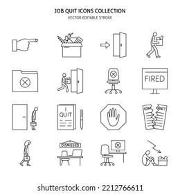 Job Quit Icon Set In Line Style. Leaving Work, Dismissal Symbols. Vector Illustration.