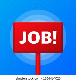 Job realistic red table on blue background. Vector illustration.