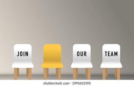 Job recruiting advertisement represented by 'JOIN OUR TEAM' texts on the chairs.